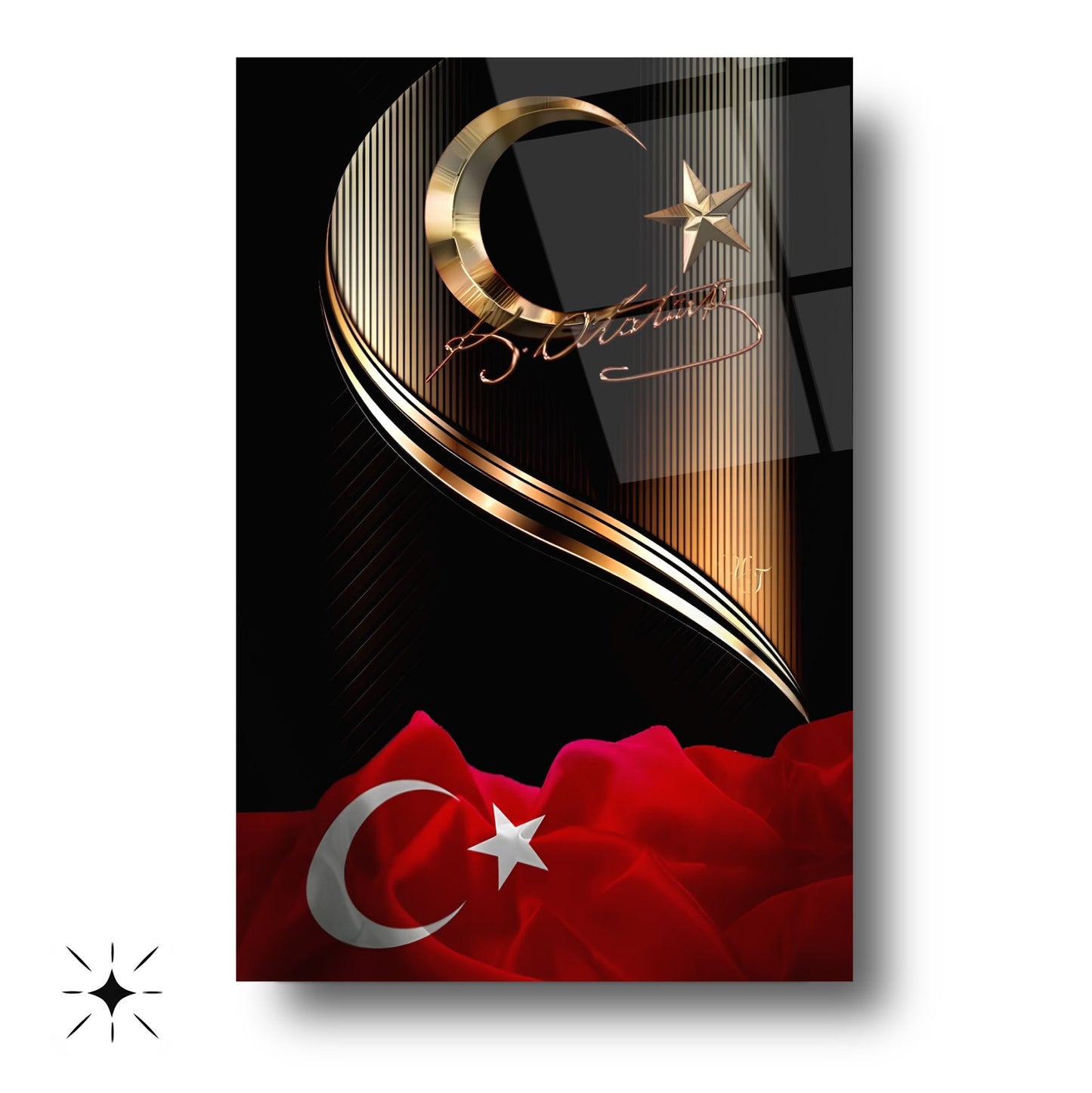 Atatürk İmzalı Bayrak Cam Tablo