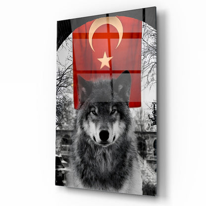 Bayraklı Boz Kurt Cam Tablo