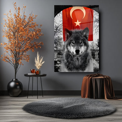 Bayraklı Boz Kurt Cam Tablo