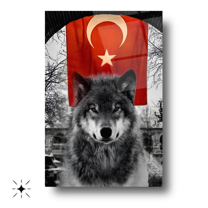 Bayraklı Boz Kurt Cam Tablo