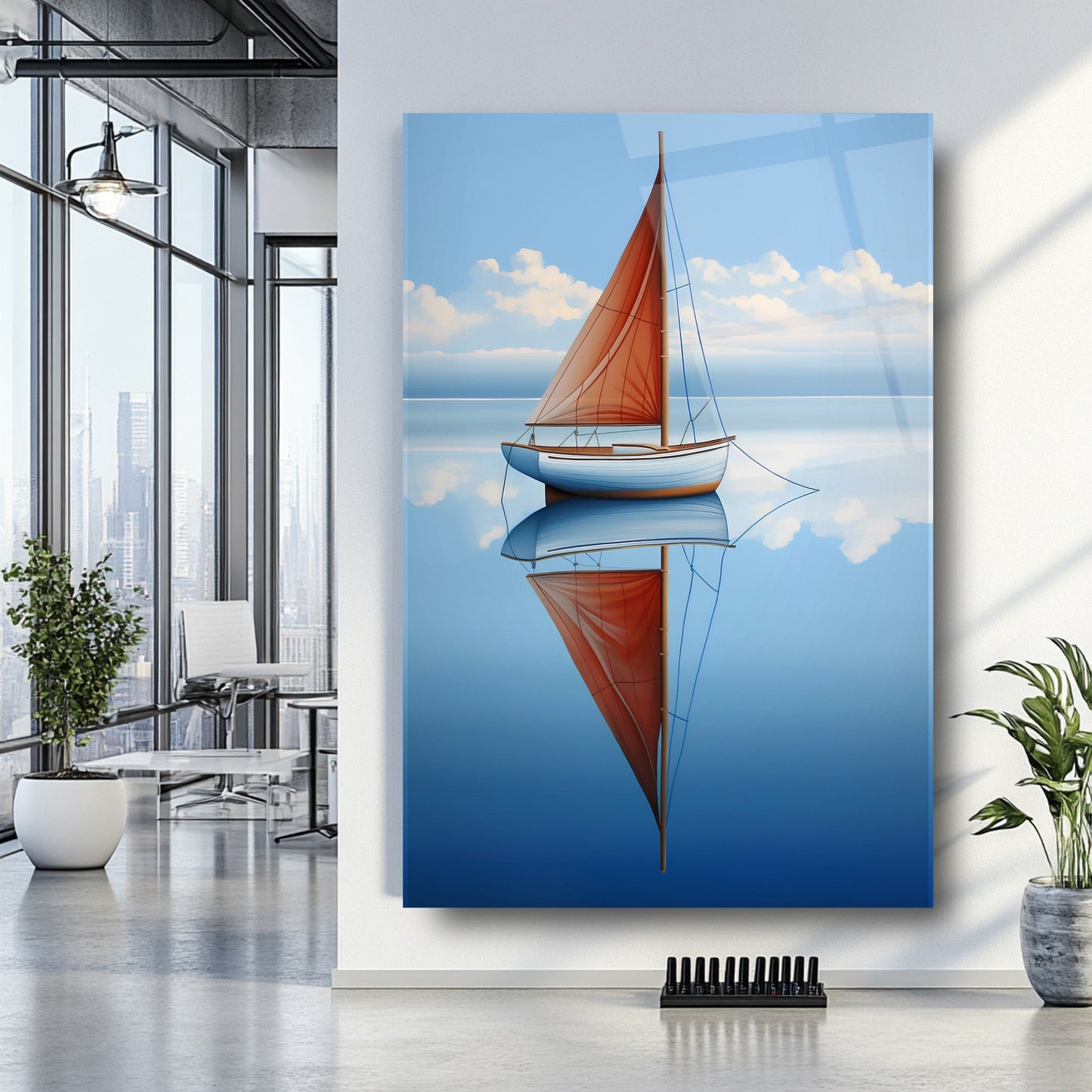 Denizde Yelkenli Cam Tablo