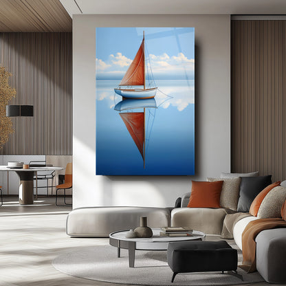 Denizde Yelkenli Cam Tablo