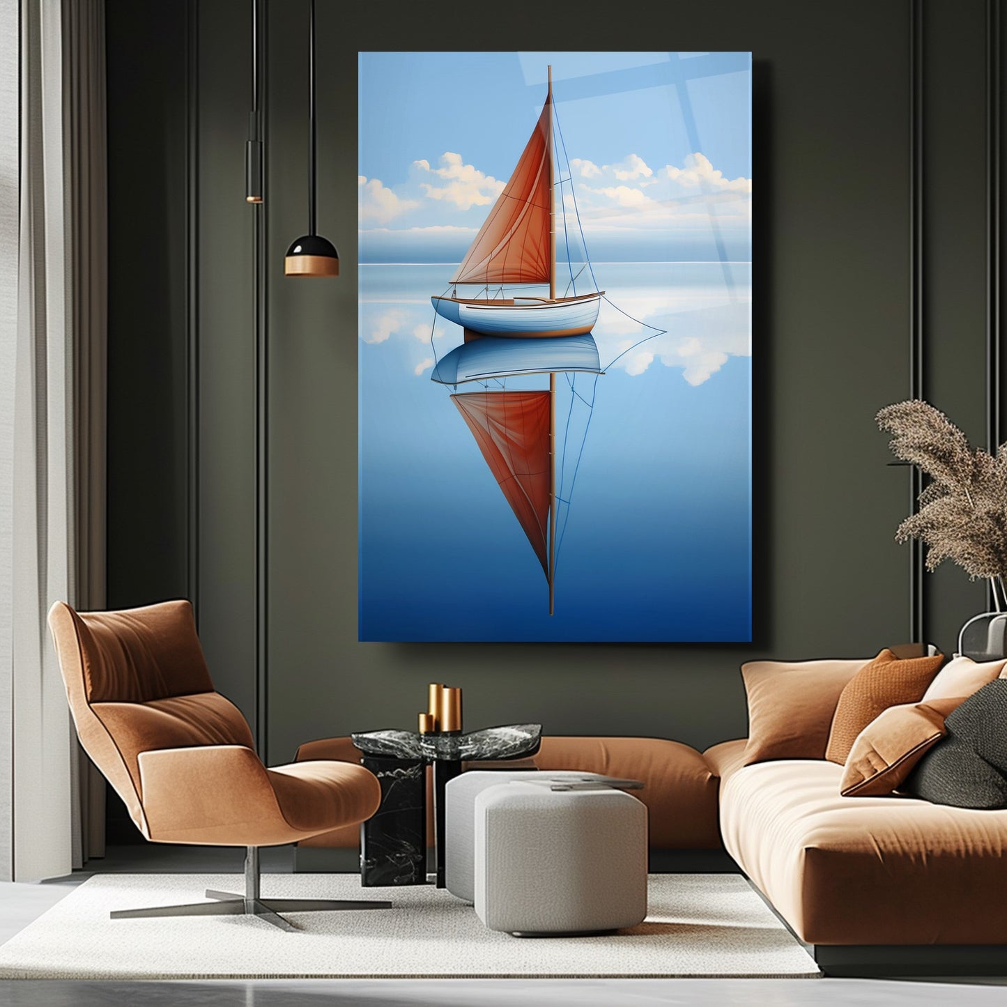 Denizde Yelkenli Cam Tablo