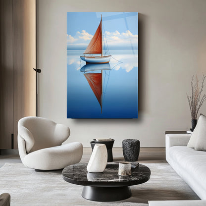 Denizde Yelkenli Cam Tablo