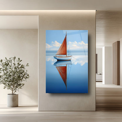 Denizde Yelkenli Cam Tablo