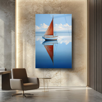 Denizde Yelkenli Cam Tablo