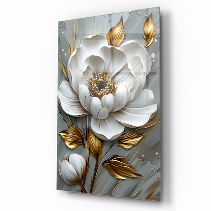 Beyaz Gold Çiçek Cam Tablo