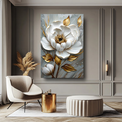 Beyaz Gold Çiçek Cam Tablo