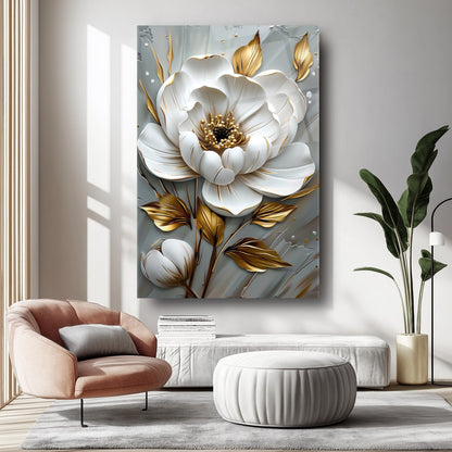 Beyaz Gold Çiçek Cam Tablo