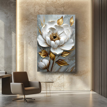 Beyaz Gold Çiçek Cam Tablo
