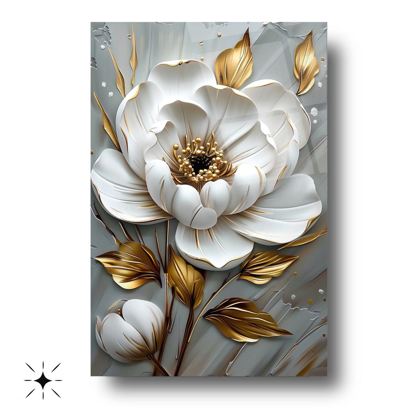 Beyaz Gold Çiçek Cam Tablo