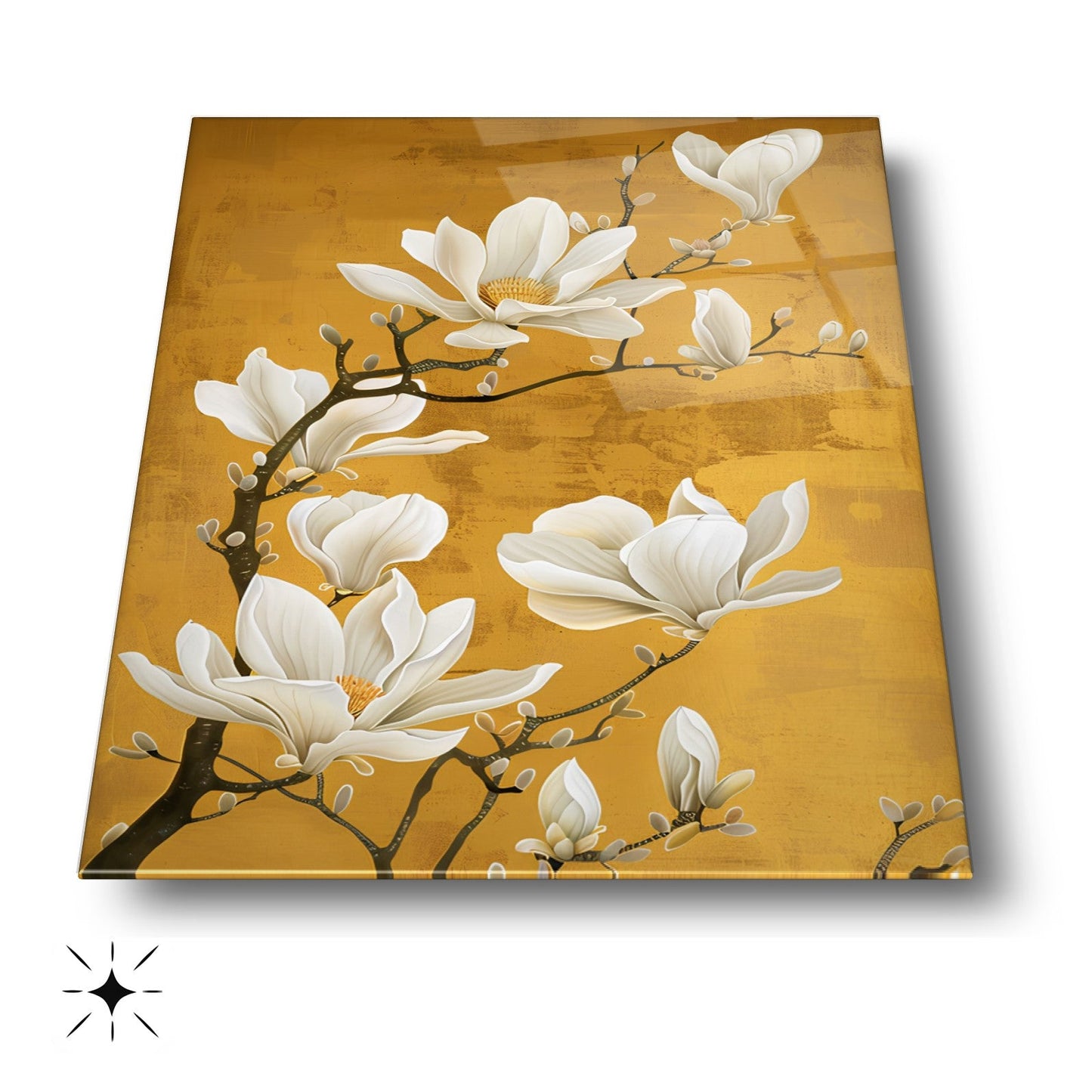 Beyaz Çiçekler Cam Tablo