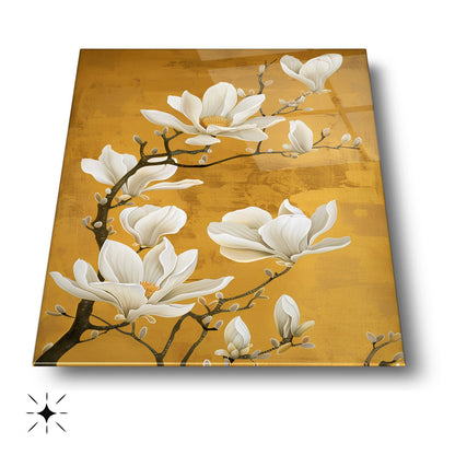 Beyaz Çiçekler Cam Tablo