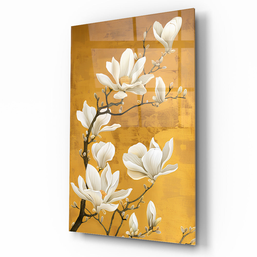 Beyaz Çiçekler Cam Tablo