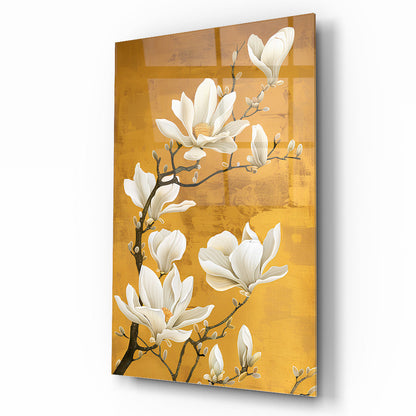 Beyaz Çiçekler Cam Tablo