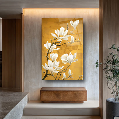 Beyaz Çiçekler Cam Tablo