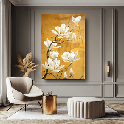 Beyaz Çiçekler Cam Tablo