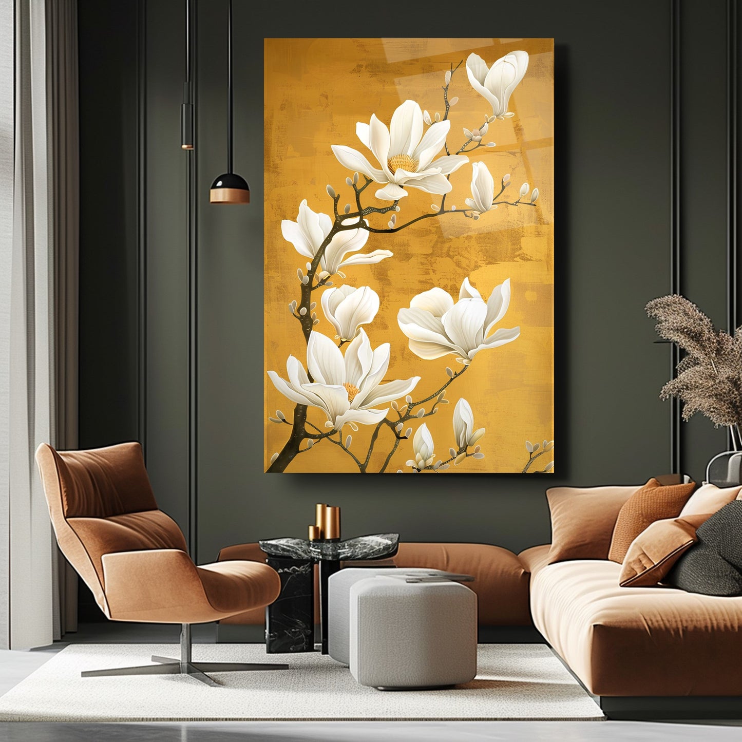 Beyaz Çiçekler Cam Tablo