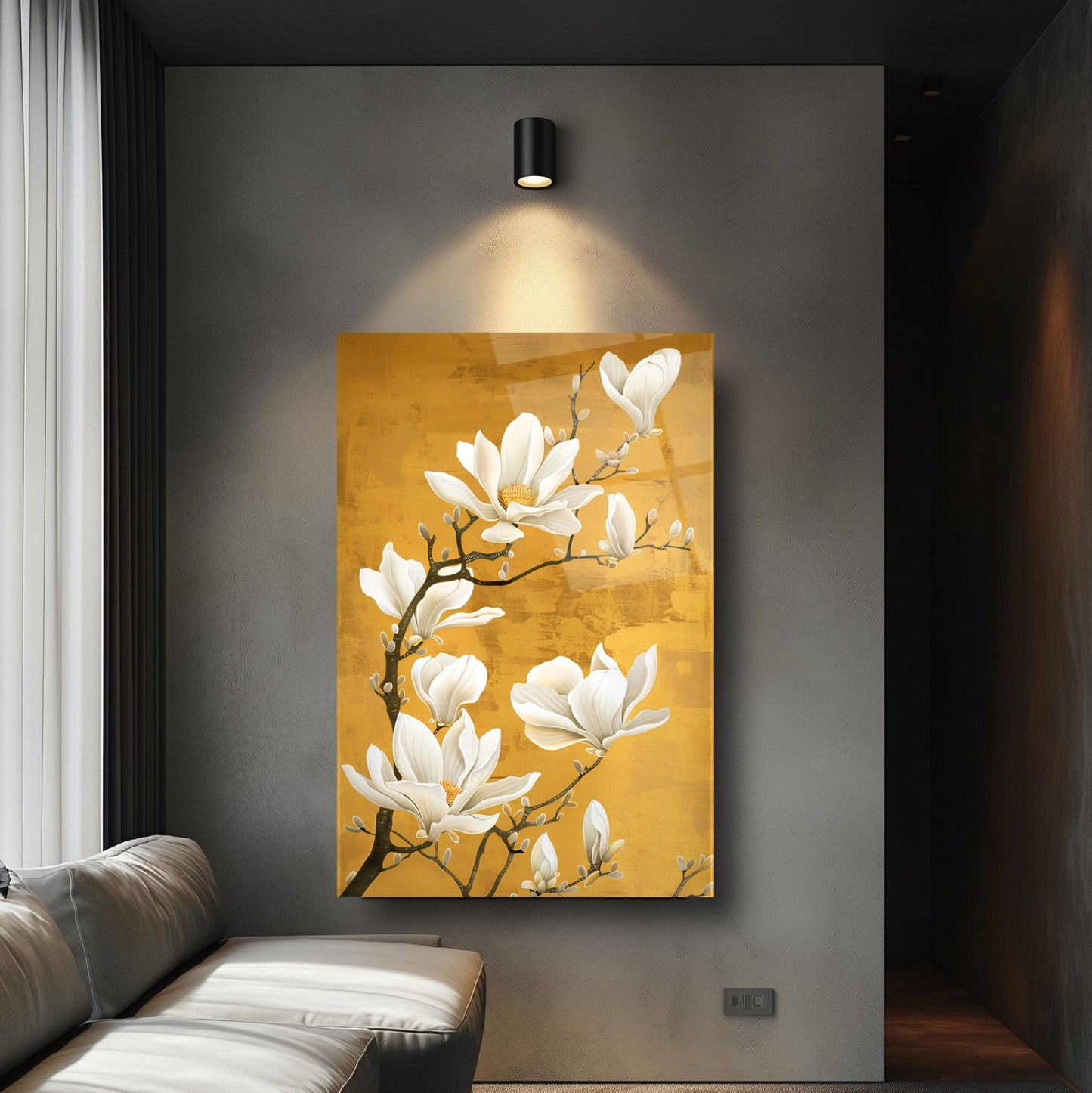 Beyaz Çiçekler Cam Tablo