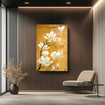 Beyaz Çiçekler Cam Tablo