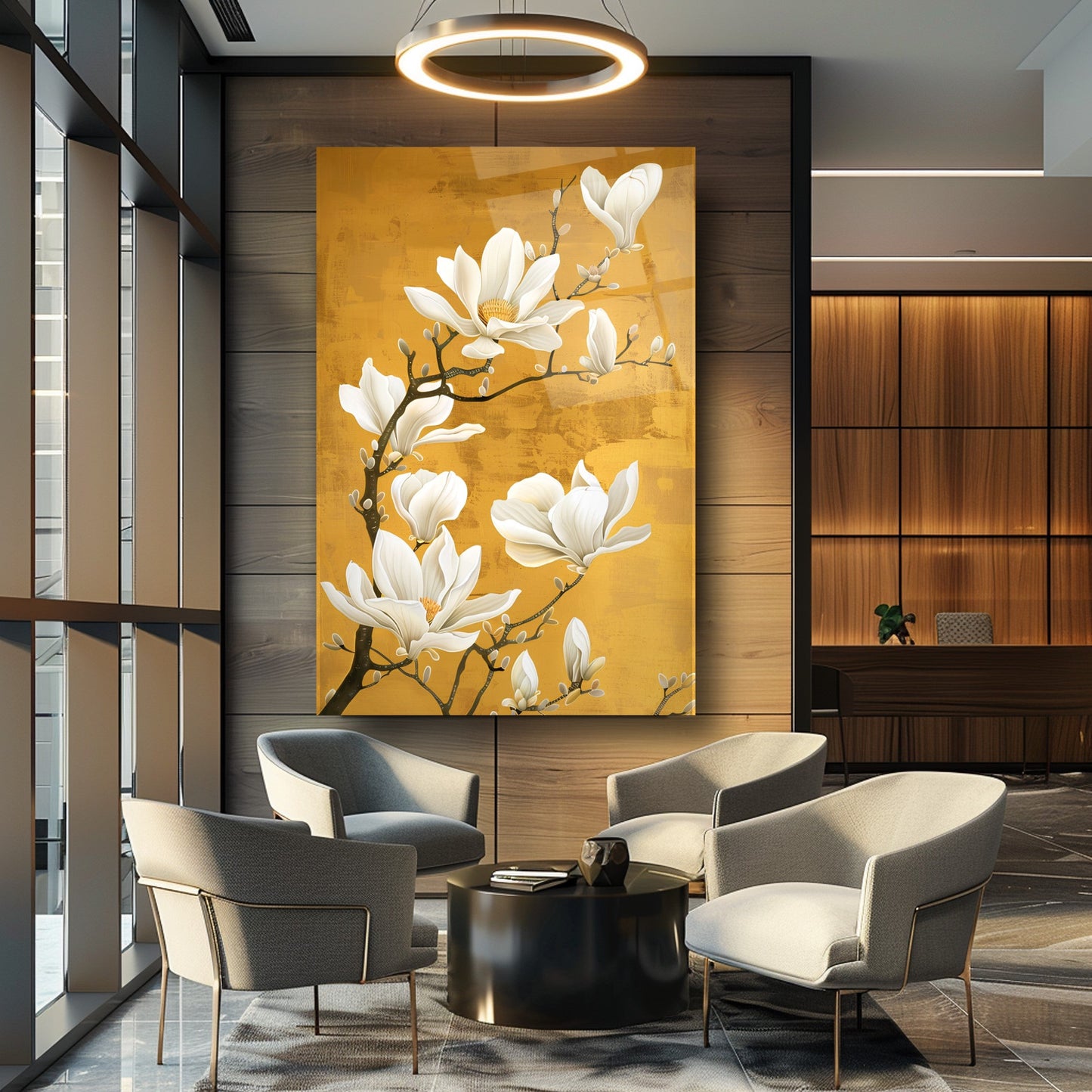 Beyaz Çiçekler Cam Tablo