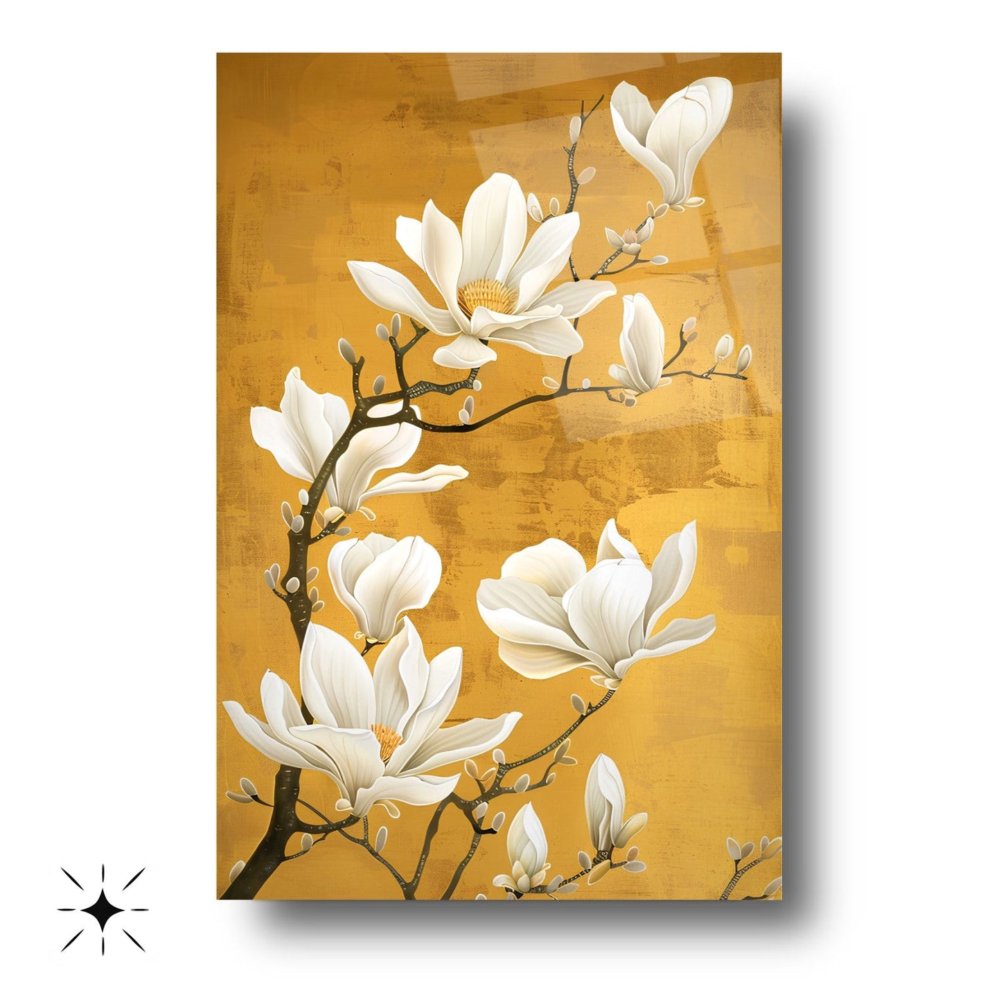 Beyaz Çiçekler Cam Tablo