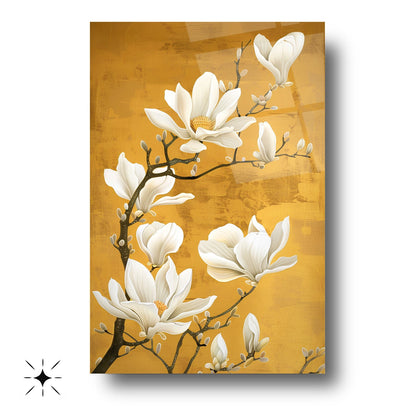 Beyaz Çiçekler Cam Tablo