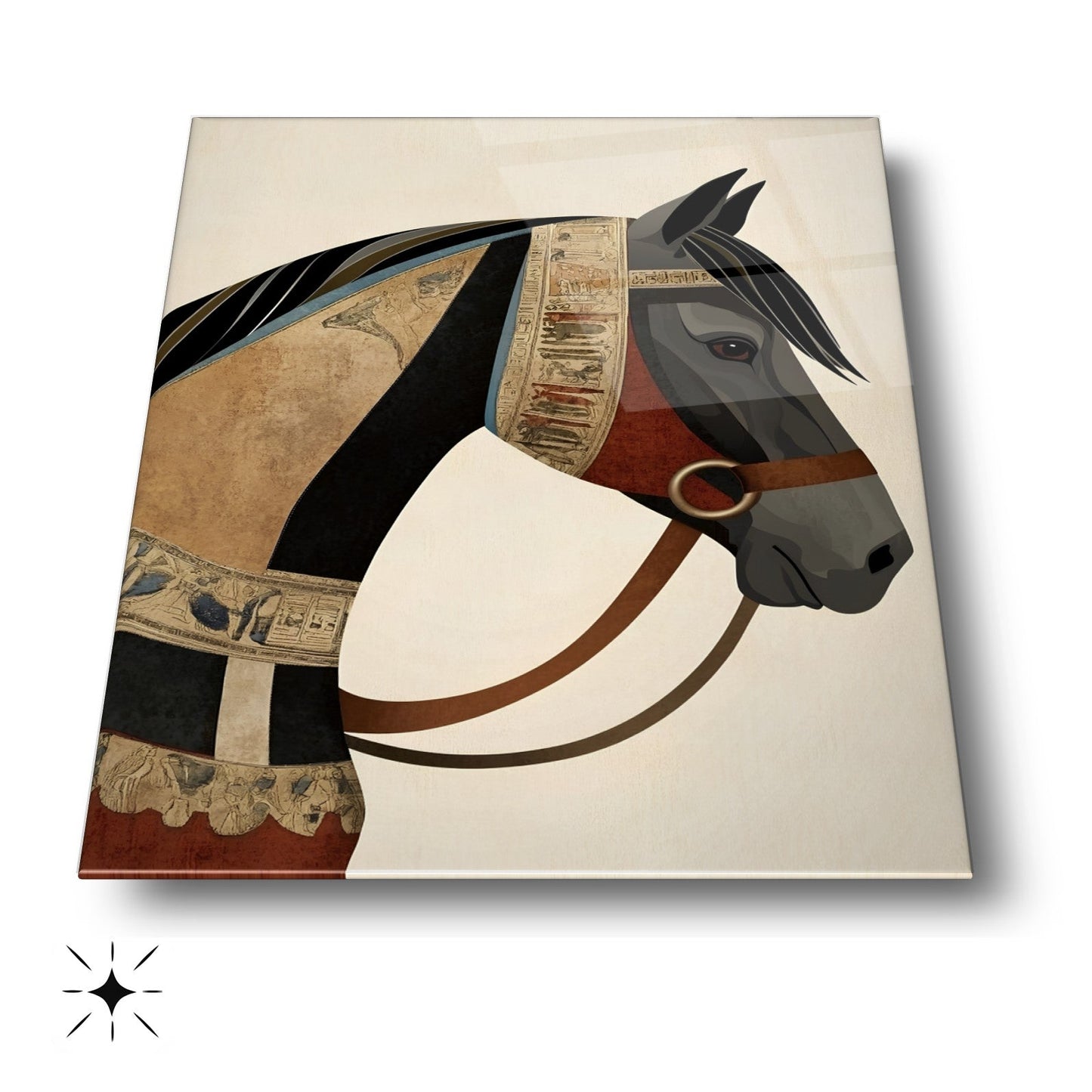 Eskitme Detaylı At Cam Tablo