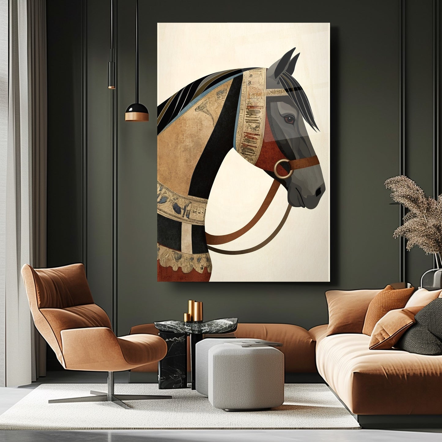 Eskitme Detaylı At Cam Tablo