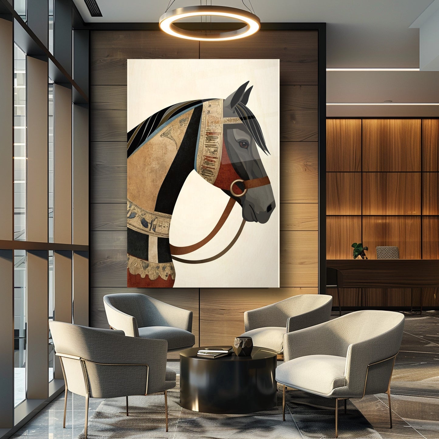 Eskitme Detaylı At Cam Tablo