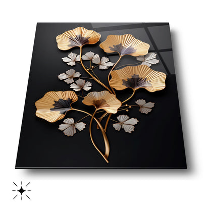 Gold Beyaz Çiçekler Cam Tablo