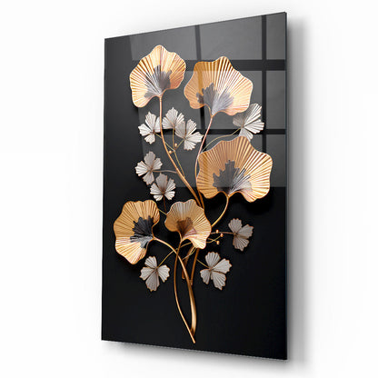 Gold Beyaz Çiçekler Cam Tablo