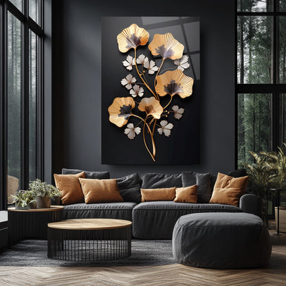 Gold Beyaz Çiçekler Cam Tablo