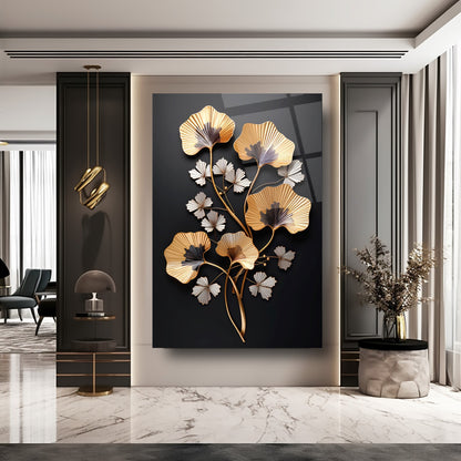 Gold Beyaz Çiçekler Cam Tablo