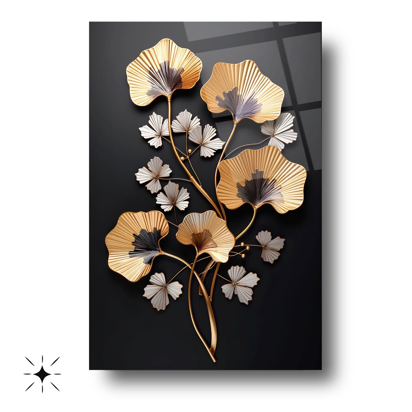 Gold Beyaz Çiçekler Cam Tablo