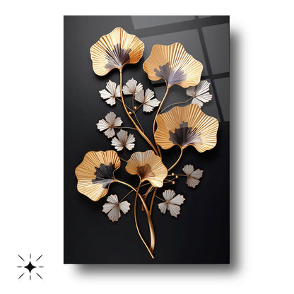 Gold Beyaz Çiçekler Cam Tablo