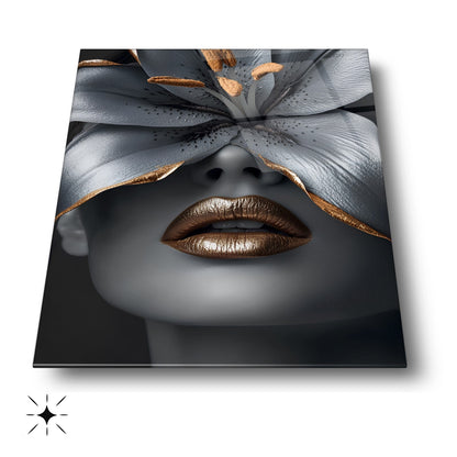 Çiçekli Gümüş Kadın Cam Tablo