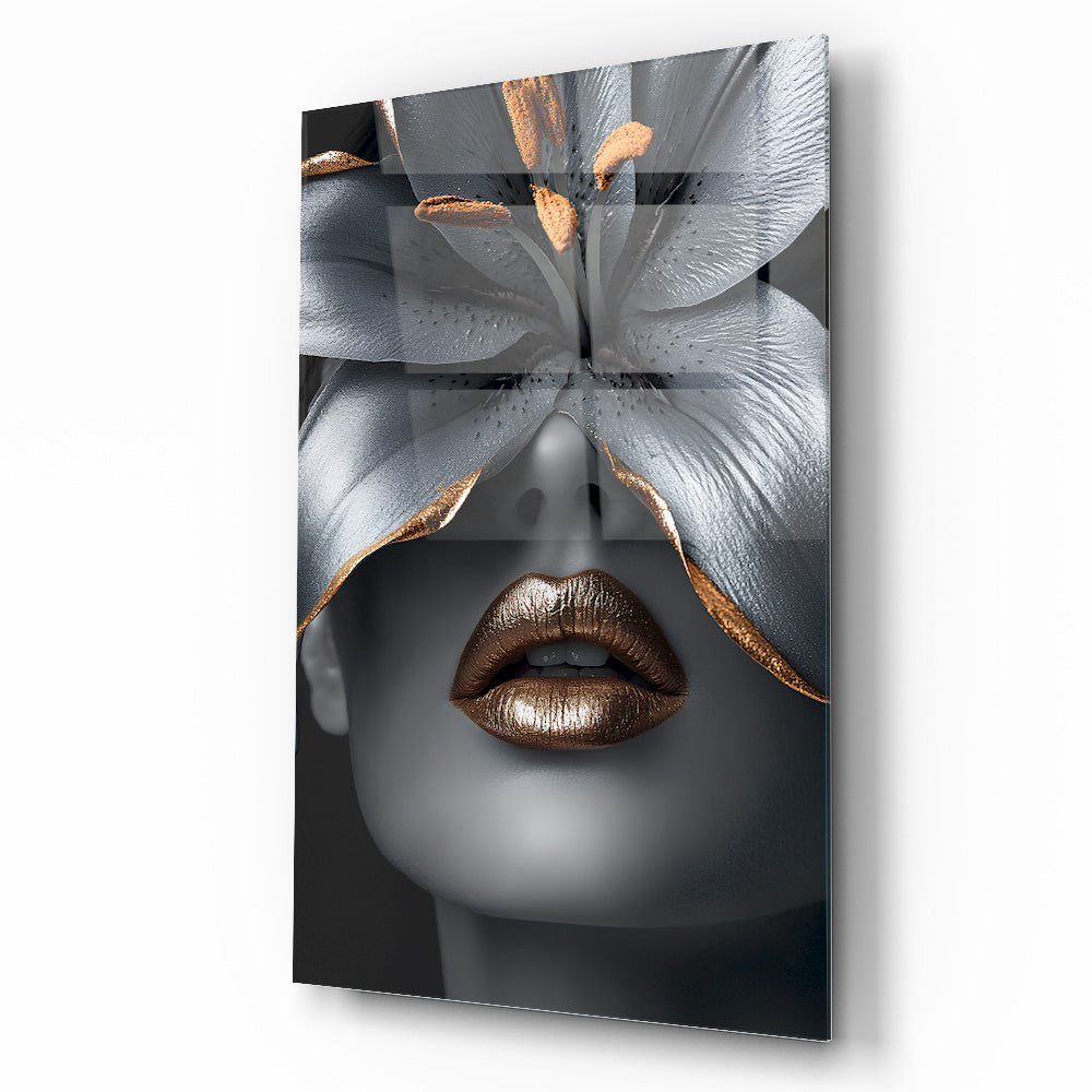 Çiçekli Gümüş Kadın Cam Tablo