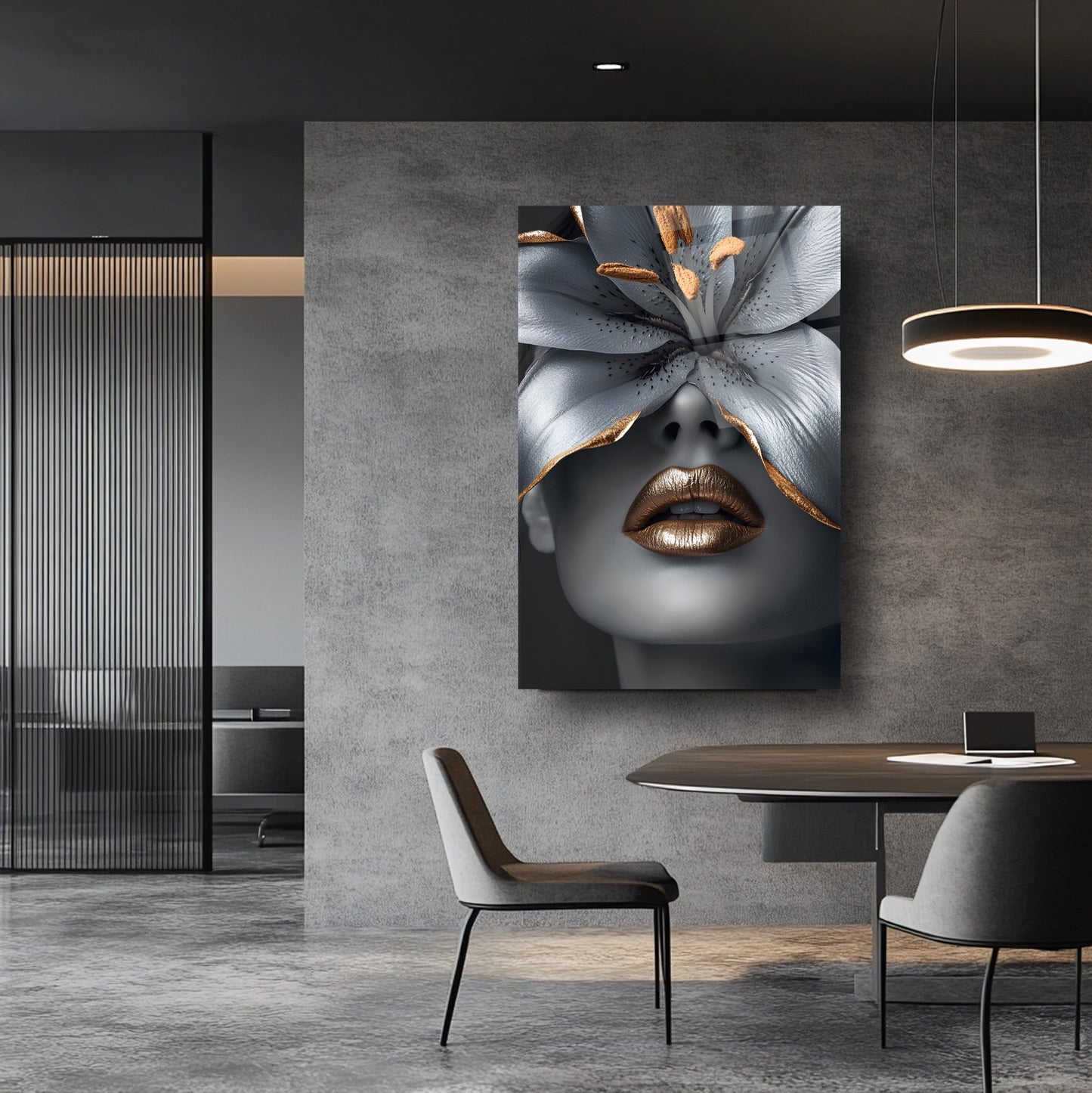 Çiçekli Gümüş Kadın Cam Tablo