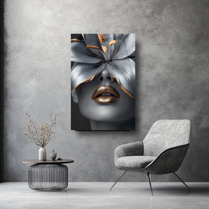 Çiçekli Gümüş Kadın Cam Tablo