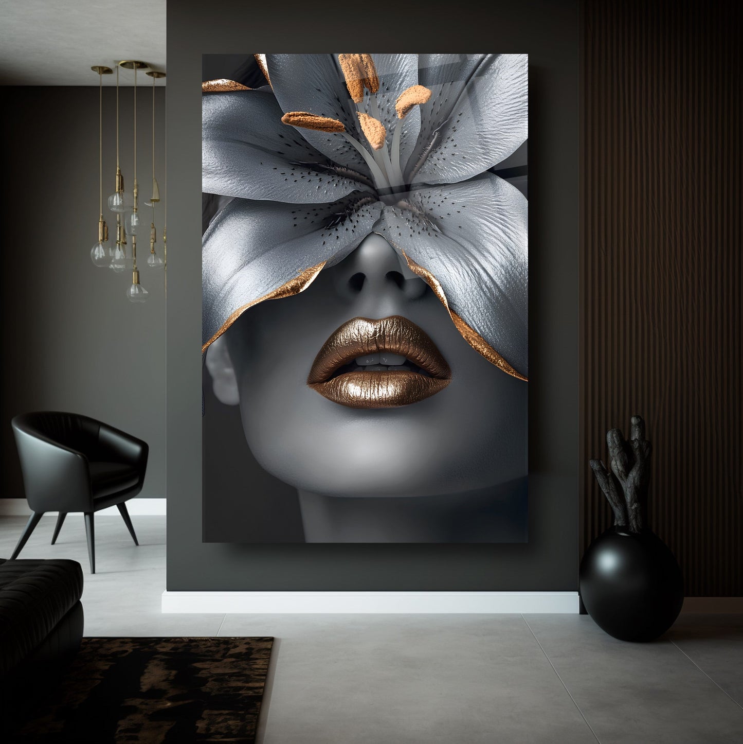 Çiçekli Gümüş Kadın Cam Tablo