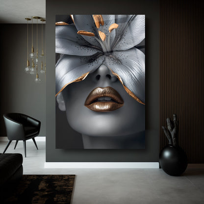 Çiçekli Gümüş Kadın Cam Tablo