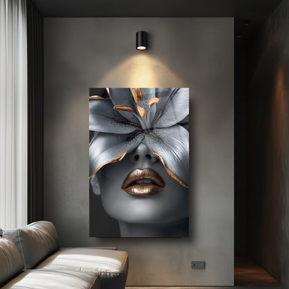 Çiçekli Gümüş Kadın Cam Tablo