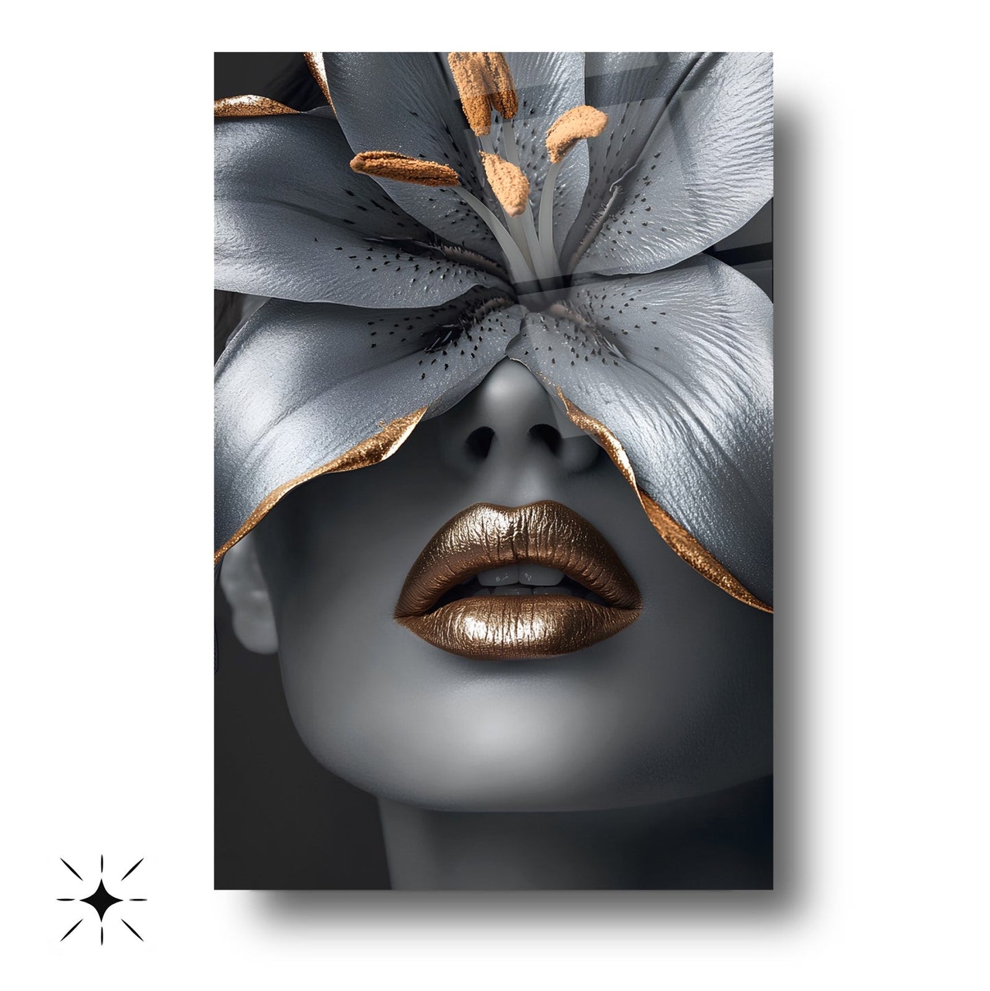 Çiçekli Gümüş Kadın Cam Tablo