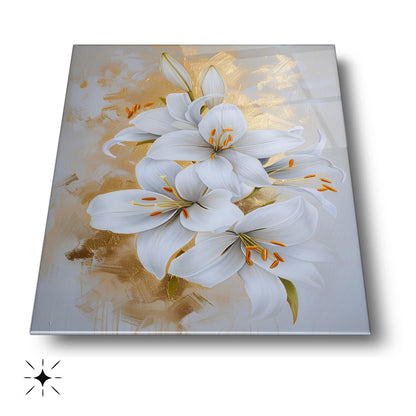 Gold Detaylı Çiçekler Cam Tablo