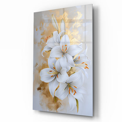 Gold Detaylı Çiçekler Cam Tablo
