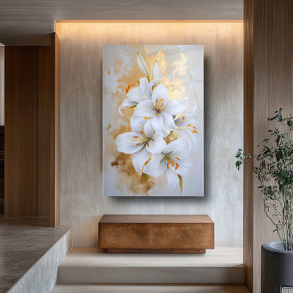 Gold Detaylı Çiçekler Cam Tablo