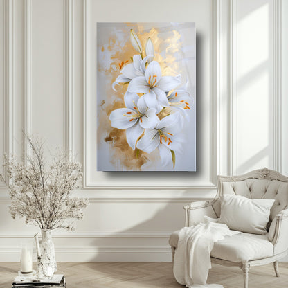 Gold Detaylı Çiçekler Cam Tablo