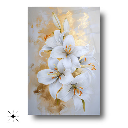 Gold Detaylı Çiçekler Cam Tablo