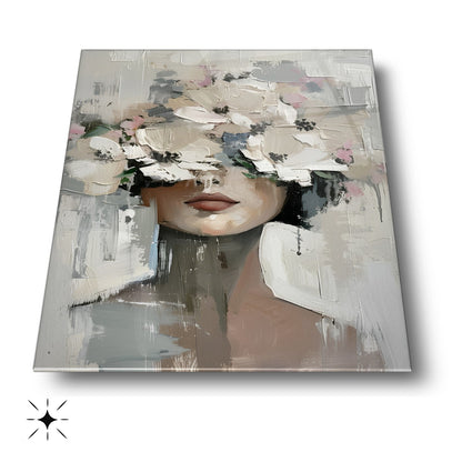 Çiçekli Kadın Cam Tablo